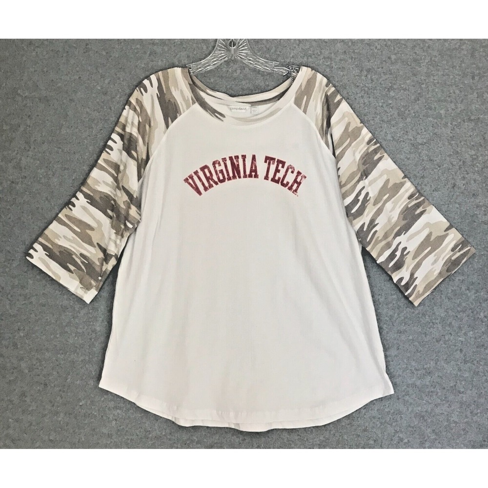 NWT Virginia Tech Hokies‎ Camo T-Shirt Top Womens 3X White 3/4 Sleeve MSRP $35